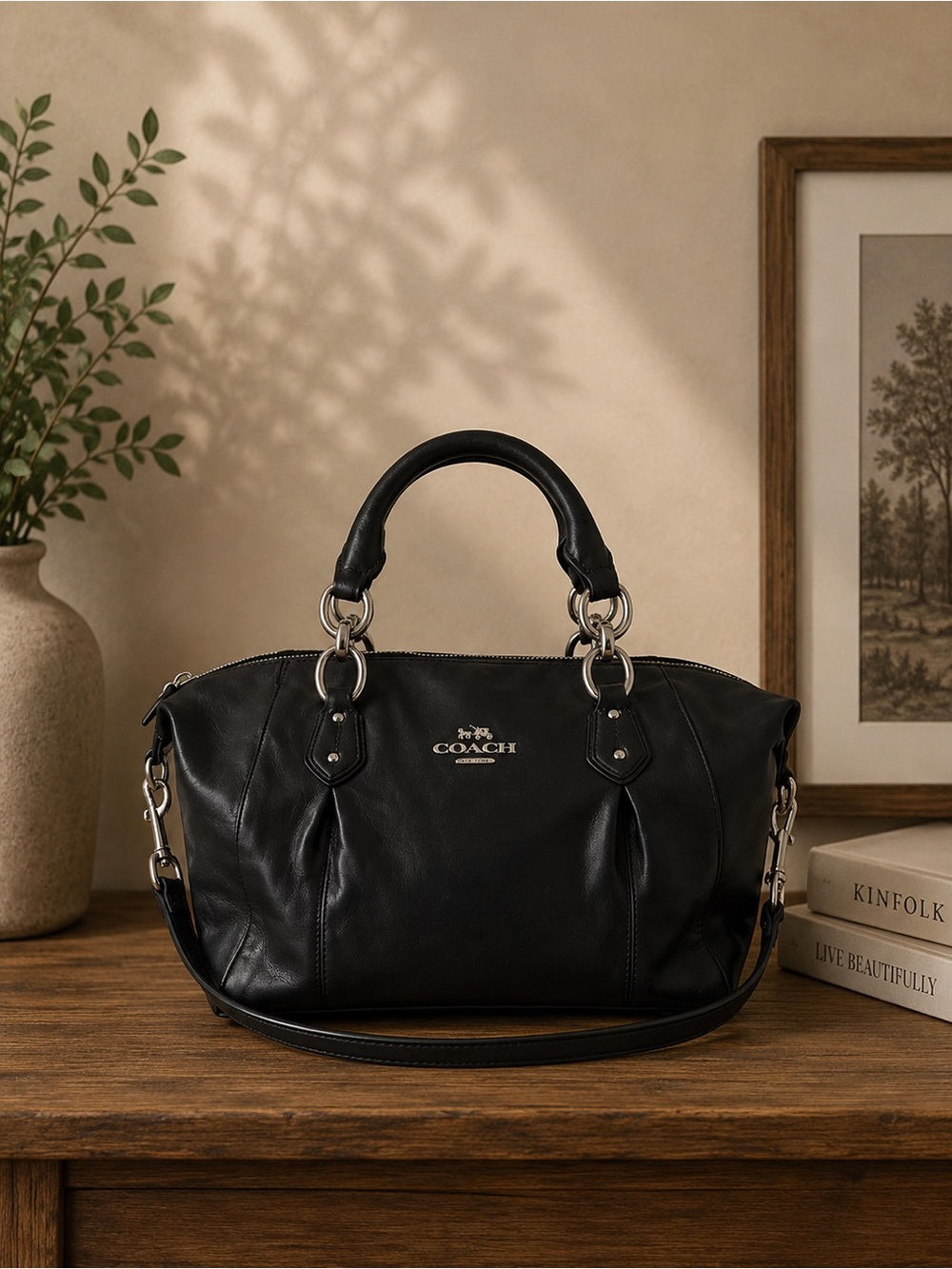Coach Colette F33806 Black Leather Satchel Carryall Crossbody Bag